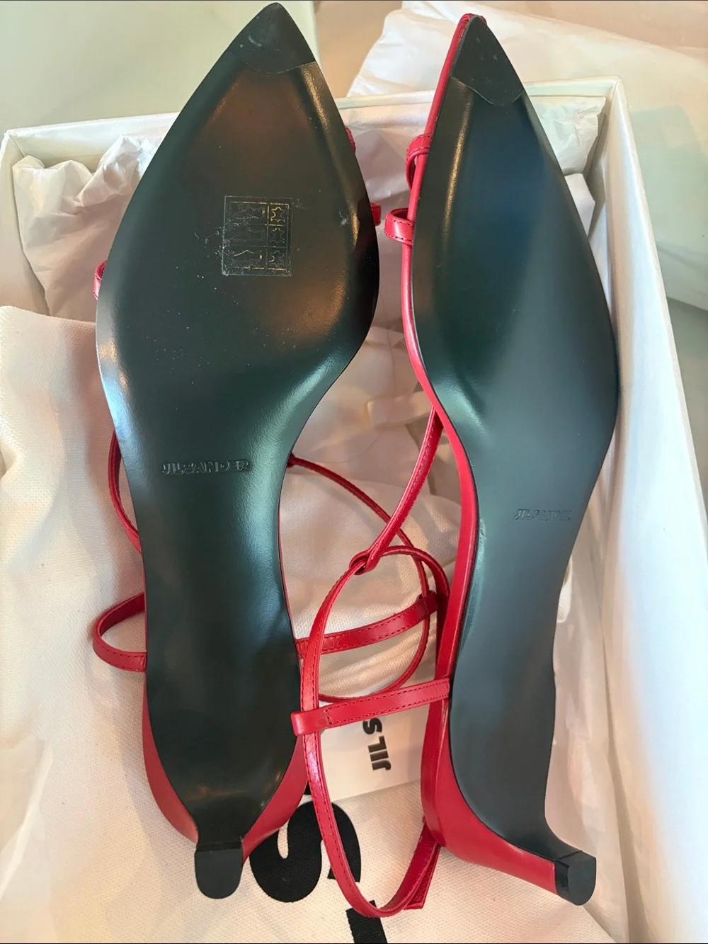 Jil Sander Red Strappy Low Heel Sandals Size EU40